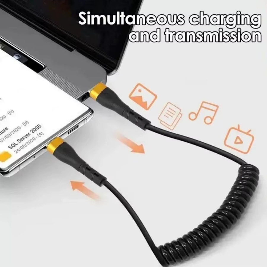 USB-C Spiral-Autoladekabel Typ-C-auf-Typ-C mit 120W und 5A für schnelles Laden, Schwarz/Gold - Bild 3