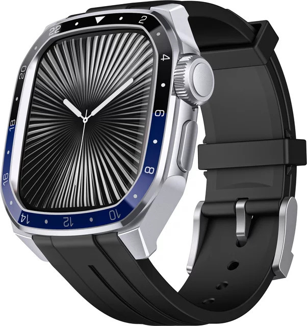 Uhrenarmband Silikon, Metallgehäuse, Schwarz, für Apple Watch 46 mm - Bild 1