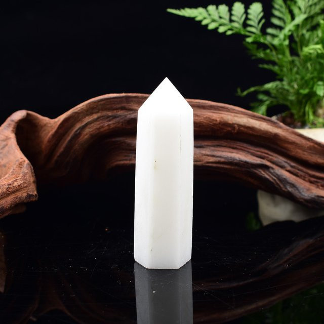 RYCRYSTAL Weißer Marmor Obelisk aus natürlichem Kristall in sechseckiger Form für Meditation und Energiearbeit - Bild 1