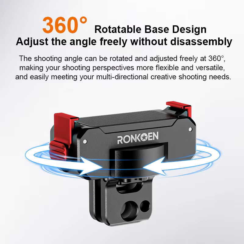 Ronkoen Metall-Schnellverschlusshalterung aus Aluminiumlegierung für DJI Osmo Action 3, 4, 5Pro und 6 in Schwarz mit drehbarem Design - Bild 7