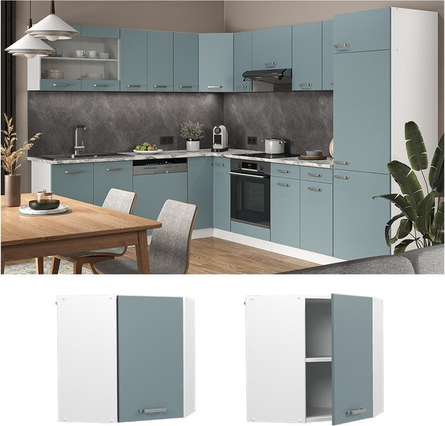 Vicco R-Line Eckhängeschrank für die Küche in Weiß, Blau und Grau, modern - Bild 1