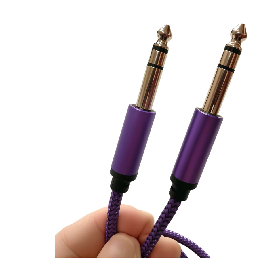 Stereo-Audio-Verbindungskabel mit 6,35mm TRS Winkelstecker in Lila für Bass, Keyboard, Mischpult und Verstärker - Bild 3