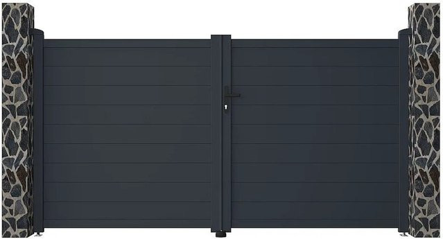 Vente-unique Nazario Aluminium Doppeltor Flügeltor in Anthrazitgrau, Breite: 305 cm - Bild 1