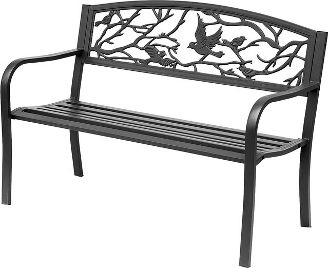 Outsunny Gartenbank 3-Sitzer im Landhausstil aus Metall mit Armlehnen, Schwarz, B: 127 cm, T: 60 cm, H: 85 cm - Bild 1
