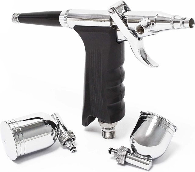 Wiltec Airbrush Pistole Typ 116 Double Action Spritzpistole mit 0,3 mm Düse in Silber und Multicolour - Bild 1