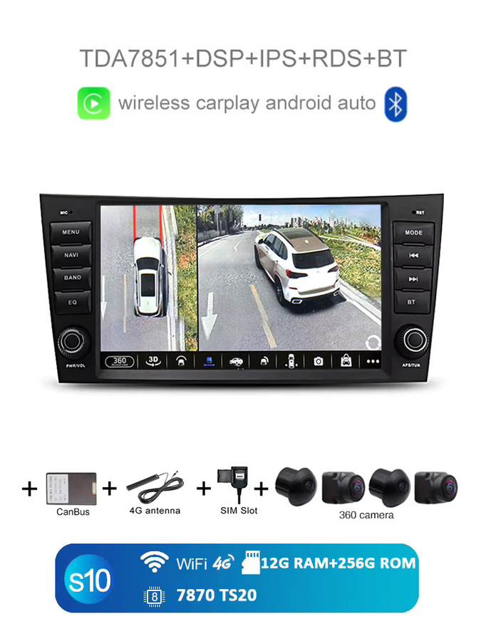 SKYSHADOW Android 14 Carplay Autoradio mit 12GB RAM und 256GB Speicher, 8 Zoll IPS Display, GPS, WiFi und Bluetooth, Schwarz, passend für Mercedes Benz W211 W463 W219 W209 (2004-2012) - Bild 5