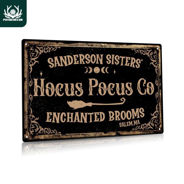Putuo Decor Vintage Metallblechschild Sanderson Sisters Hocus Pocus Enchanted Brooms Salem Ma für Halloween - Bild 1