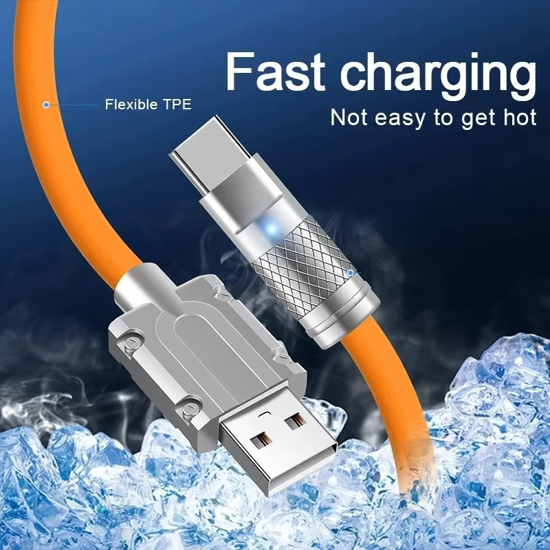 USB-C Schnellladekabel mit 120W und 6A aus Silikon in Orange für Xiaomi, Huawei und Samsung - Bild 4