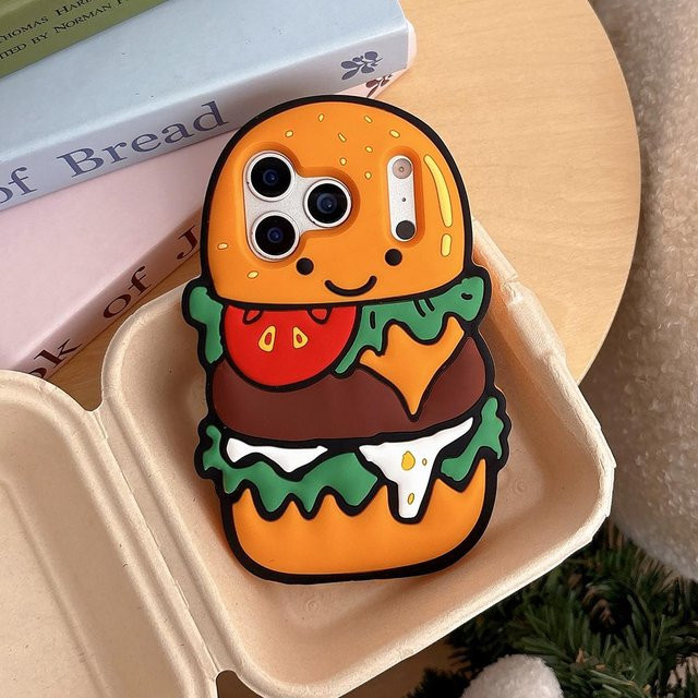 Binchi Health Electronics Kawaii 3D Hamburger Handyhülle aus weichem Silikon für iPhone 17 16 Plus 15 14 13 Pro Max, braun/mehrfarbig - Bild 1