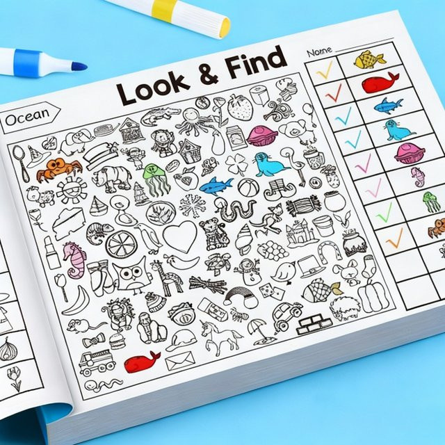 Yligoode Such- und Entdeckungs-Aktivitätsbuch mit Versteckspiel, interaktives Malbuch, ab 3 Jahren - Bild 1