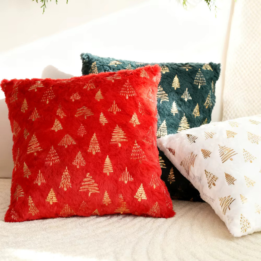 BUYNOW Samt Kissenbezug mit Weihnachtsbaum-Goldprägung für dein Wohnzimmer oder Schlafzimmer in Rot, Grün oder Weiß - Bild 3