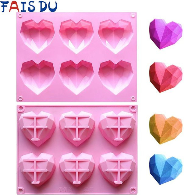 FAIS DU 3D-Diamant-Herz-Silikonform in Pink für Schokolade, Mousse, Fondant und Seifenherstellung - Bild 1