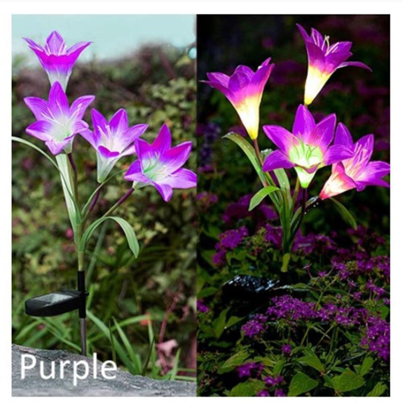 Solar Lily Bodenleuchte von yuyongzhi in Violett, wasserdichte Solar-Gartenleuchten in Blumenform - Bild 5
