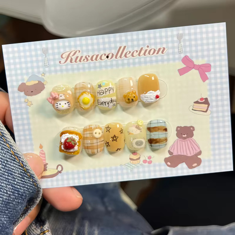 2er-Set Silikon Nagelform Kombination, Cartoon Cookies Spiegelei Toast Bär, 3D Nageldekoration, Transparent - Bild 2