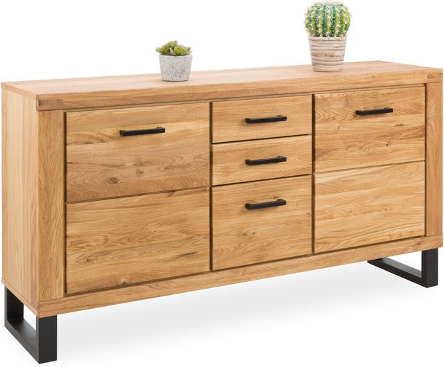 Sideboard Ewen in brauner Wildeiche, modern und geölt, B/T/H: 158 x 40 x 82 cm - Bild 1