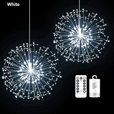 Angel 05 LED-Löwenzahn-Feuerwerk Lichterkette aus Kupfer in Weiß mit Fernbedienung, dimmbar und 8 Modi, 90 LEDs, IP65 wasserdicht