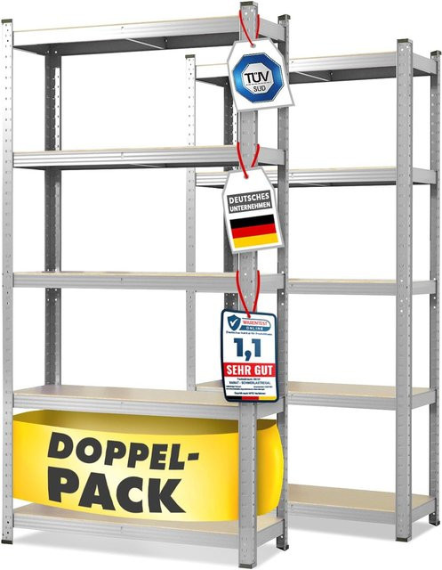 Floordirekt Lakota Schwerlastregal 2er Set mit Werkbank aus Metall in Blau - Bild 1