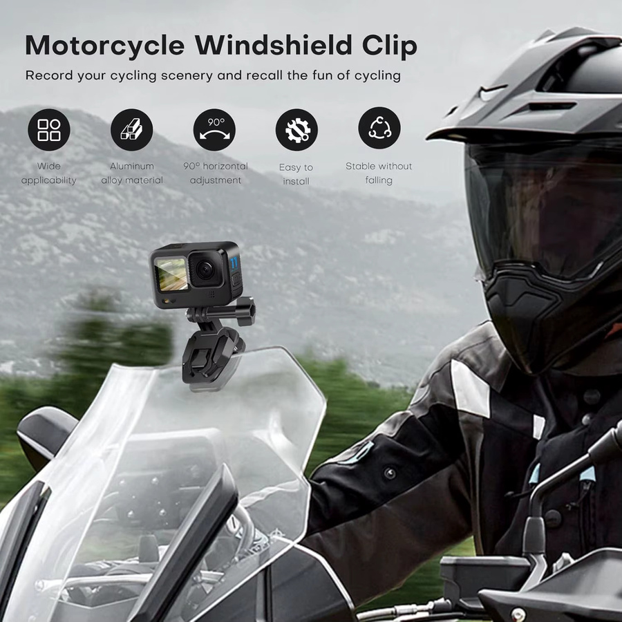 Motorrad-Windschutzscheibenhalterung aus Aluminiumlegierung für GoPro Hero 13, 12 und 11 in Schwarz - Bild 2