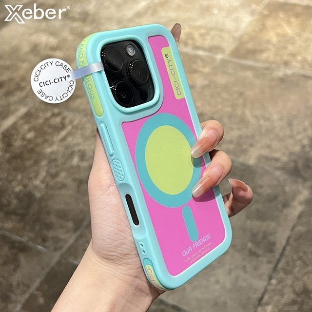 Xeber Candy Kontrastfarbe magnetische Silikon Hülle für iPhone 14 15 16 17 Pro Max mit MagSafe Wireless Charging Unterstützung, stoßfest, Multicolor - Bild 1