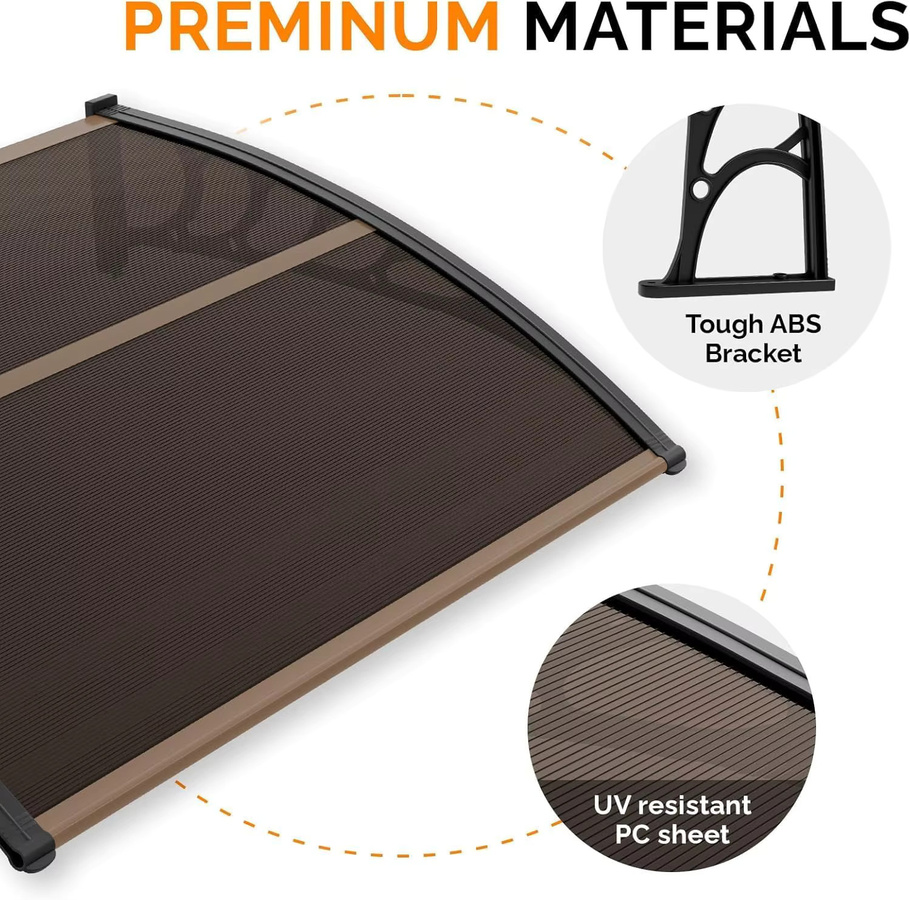 Transparentes Pultbogenvordach für die Haustür aus Aluminium und Polycarbonat mit Mittelstange, Breite: 120 cm, Tiefe: 80 cm - Bild 6