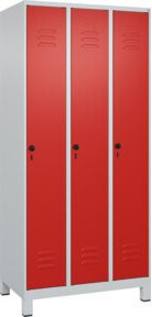 C+P Spind Classic PLUS Spind mit 3 Abteilen, Füße, Lichtgrau/Verkehrsrot, B/T/H: 195 x 90 x 50 cm - Bild 1