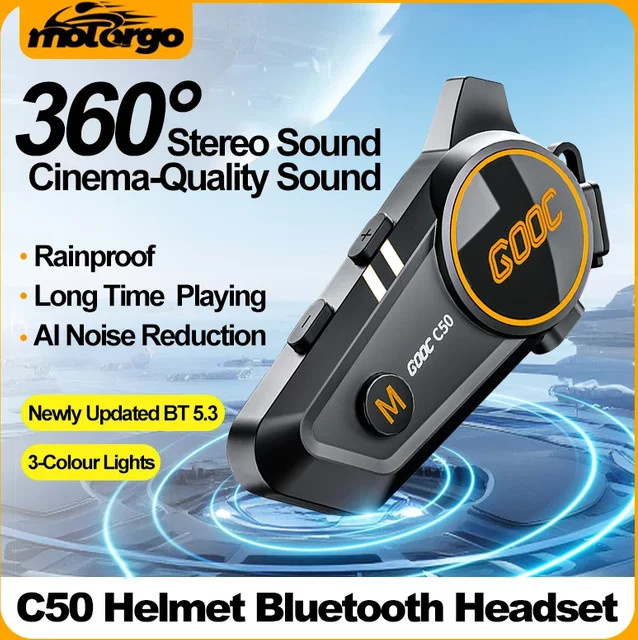 C50 Motorrad-Bluetooth-Helm-Headset V5.3 mit IPX6 Wasserdichtigkeit und Multi-Point-Verbindung für 2 Telefone in Schwarz - Bild 1