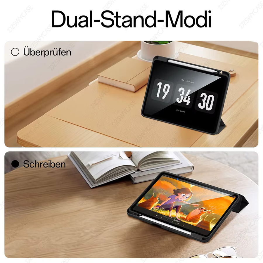 Silikonhülle für Xiaomi Pad 7/7 Pro und Xiaomi Pad 8/8 Pro 11,2 Zoll in Schwarz mit Stifthalter und Dreifach-Faltständer sowie Auto-Schlaf/Wach-Funktion - Bild 3
