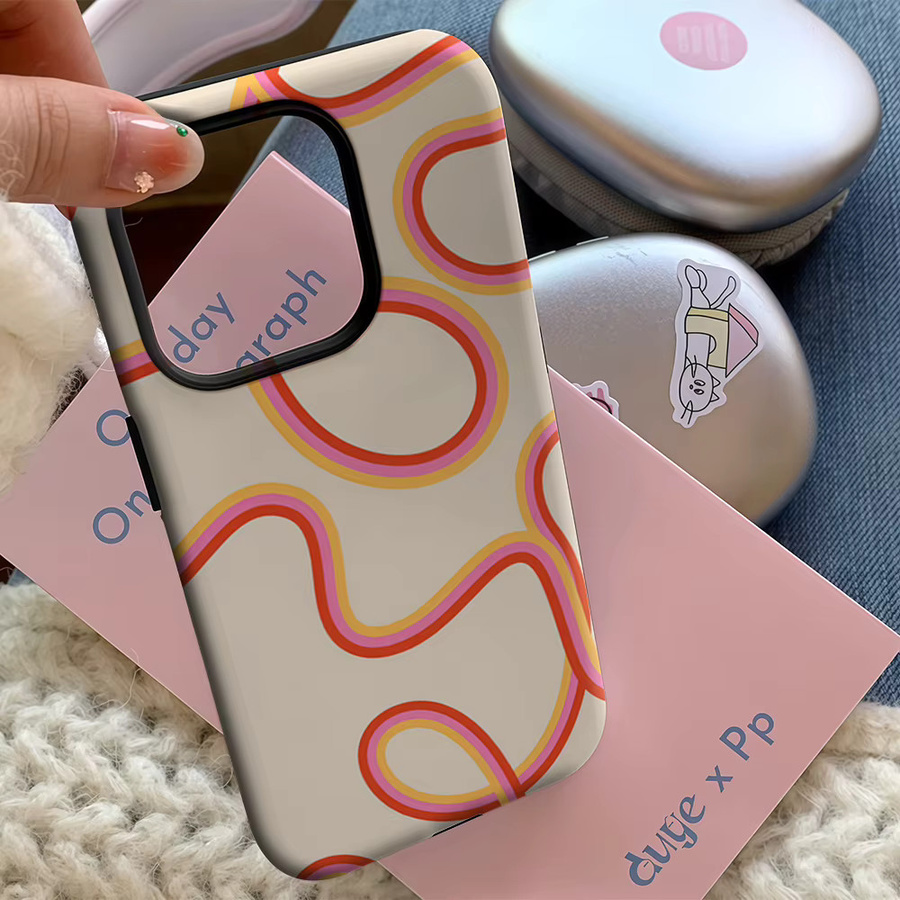Potdemiel Handyhülle mit Retro Wavy Lines Design für iPhone 11 bis iPhone 17 Pro Max Plus in Multicolour mit doppelschichtiger Rückseite - Bild 3