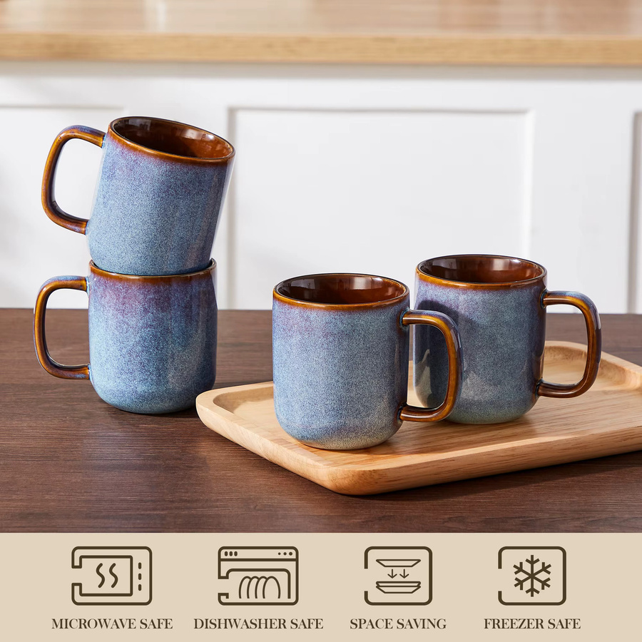 Vancasso Steingut Kaffeetassen Set mit Reaktivglasur in Blau-Lila, Keramikbecher für Kaffee, Cappuccino und Tee - Bild 3