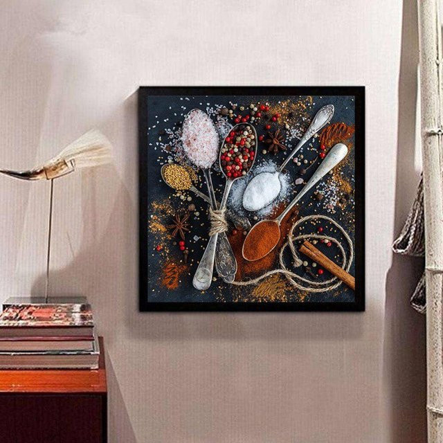 FIYO Diamant-Malerei Kreuzstich-Set mit geometrischem Gewürz-Mosaik-Muster in Schwarz, B/H: 30 x 30 cm - Bild 1