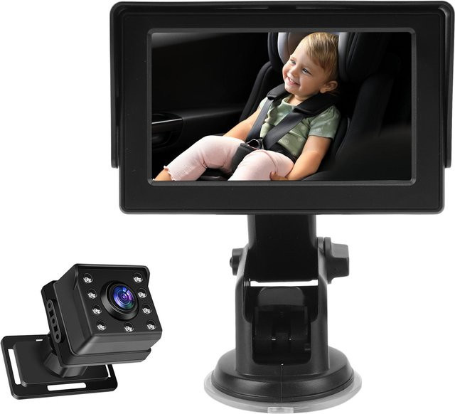 Koogeelife Baby-Autokamera mit 1080P Auflösung, 4,3 Zoll Display, IR-Nachtsicht und 150 Grad Weitwinkel in Schwarz - Bild 1