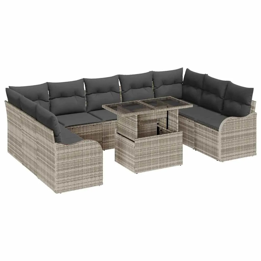 vidaXL Garten-Sofa-Set aus Poly Rattan mit 10 Teilen in Hellgrau - Bild 2