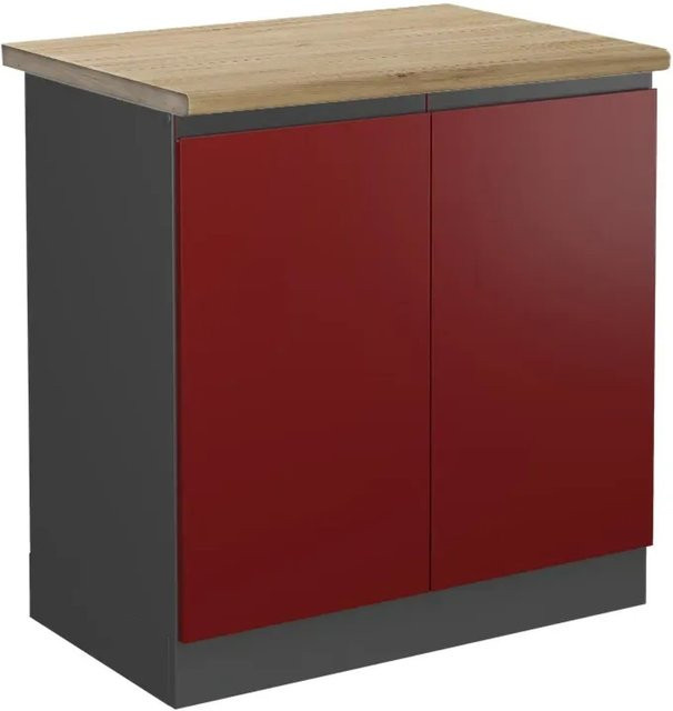 Vicco R-Line Spülenunterschrank Küchenunterschrank in Rot/Anthrazit mit Eiche-Optik, B/T/H: 80 x 60 x 81,6 cm - Bild 1