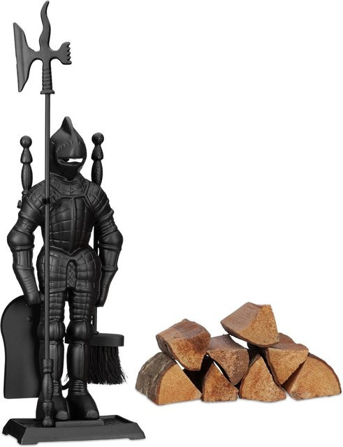 Relaxdays Kaminbesteck Ritter aus Gusseisen in Schwarz, 4-teilig, H x B x T: 72 x 21 x 12,5 cm - Bild 1