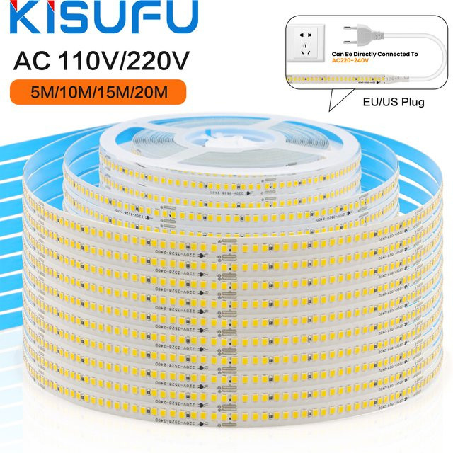 KISUFU LED Streifen Licht mit Stecker, IP44 Flexibles LED Band, 240 Leds/m, Weiß, inkl. Netzteil - Bild 1
