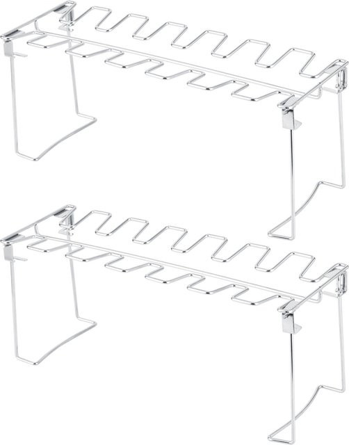 CosyHome 2er Set Edelstahl Grillrost für Hähnchenflügel und Schenkel, klappbarer Barbecue Bratenständer, Silber/Weiß - Bild 1