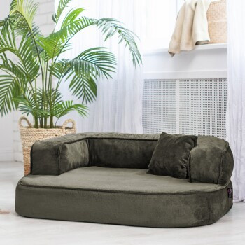 Tierlando SHARLEEN VISCO PLUS Orthopädisches Hundesofa mit Teddystoff in Dunkelolivgrün B/T/H: 100 x 80 x 40 cm - Bild 2
