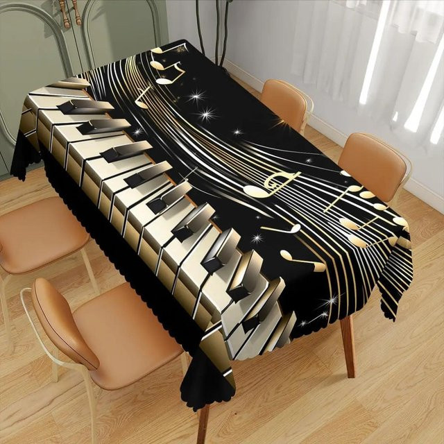 Waschbare JINGYUE Pet Tischdecke mit Klavier-Muster in Schwarz und Weiß, Rechteckig, B/T: 140 x 140 cm - Bild 1