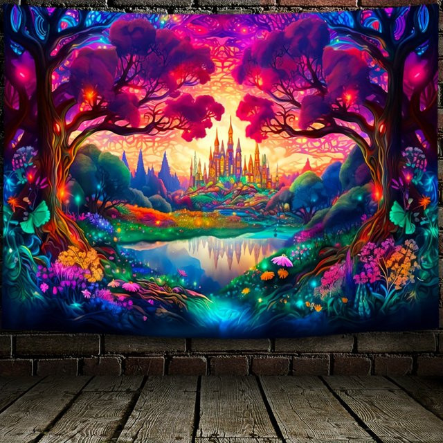 VIKAMA Enchanted Forest Wandteppich, dekorativer Textil-Wandteppich mit Blumenmotiv in Multicolour - Bild 1