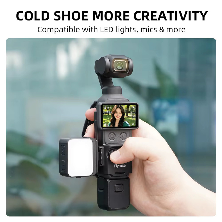 Flymile Handband-Schutzhülle für DJI Osmo Pocket 4P, 4 und 3 mit Kaltplatten-Erweiterungsrahmen und Verlängerungsgriff in Schwarz - Bild 5