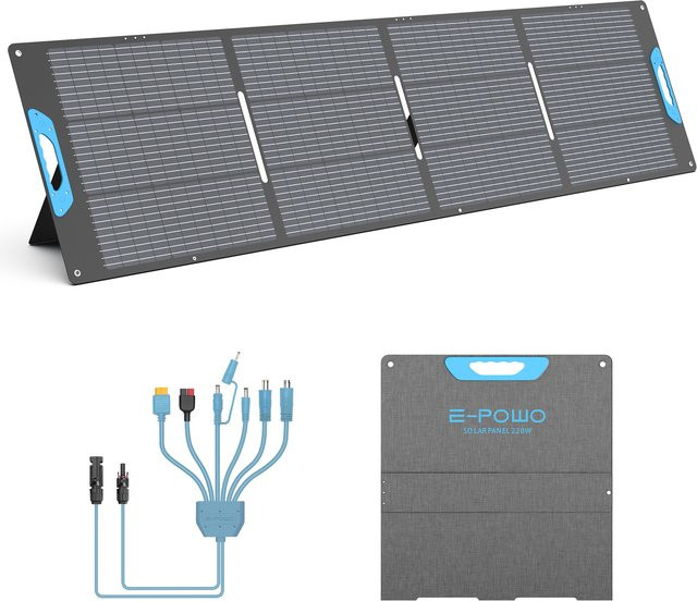 E-POWO 220 W tragbares Solarpanel mit 26 V Solarladegerät und Solarkabel für Camping und Kraftwerke - Bild 1