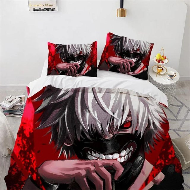 Tokyo Ghoul Anime Bettwäsche Set Kaneki Ken mit Bettbezug und Kissenbezügen in Rot, B/H: 135 x 200 cm - Bild 1