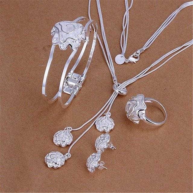 Wucifang Jewelry Schmuck-Set, 925 Silber, Damen, Rose Blume, grau - Bild 1