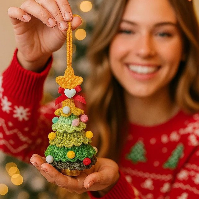 Handgefertigter Weihnachtsbaumschmuck als gehäkelter Anhänger mit Jingle Bell in Multicolour - Bild 1