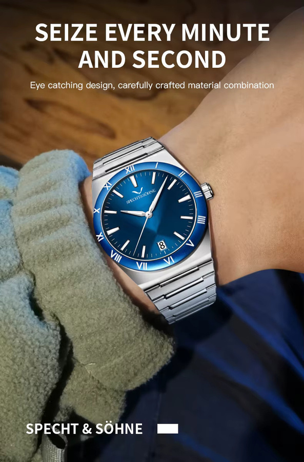 Specht & Söhne Armbanduhr Quarz, Edelstahl, Blau, 38 mm, Herren - Bild 3
