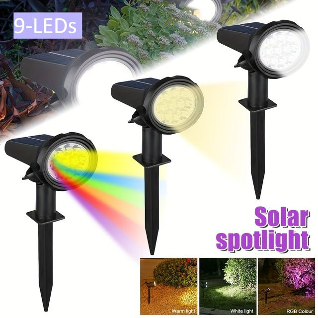 KDULIT Solarstrahler mit RGB LED für den Außenbereich, wasserdichte Landschaftsleuchte für Garten, Hof und Wege - Bild 1