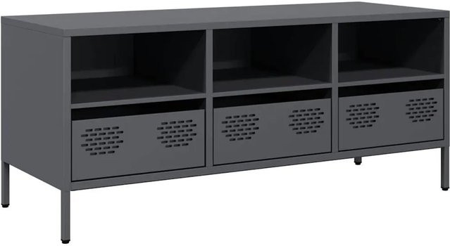 vidaXL TV-Schrank aus kaltgewalztem Stahl in Anthrazit im Industrie-Stil, B/T/H: 101,5 x 39 x 43,5 cm - Bild 1