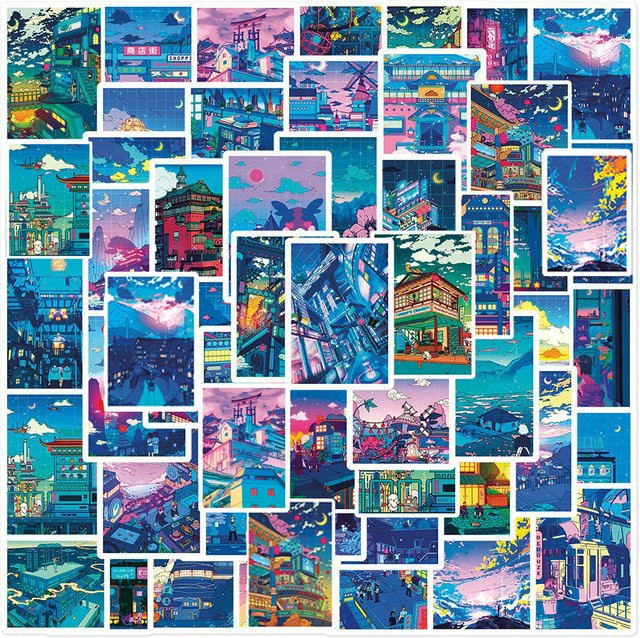 Rspctou Anime Straßenansichten Cartoon-Aufkleber, Sticker, 10 Stück - Bild 1