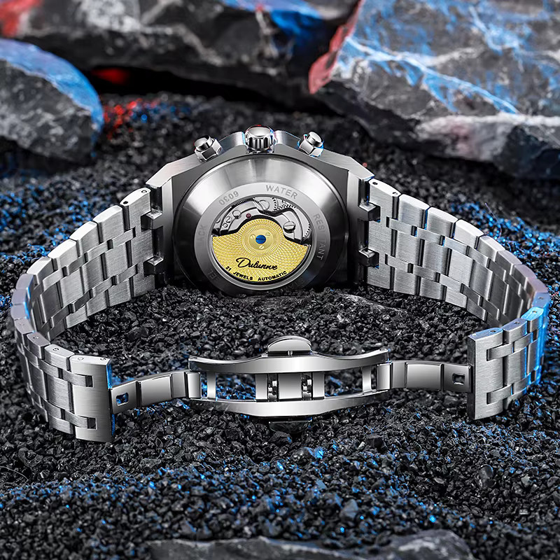 dulunwe Armbanduhr Automatik, Edelstahl, Bicolor, Schwarz, Herren - Bild 5