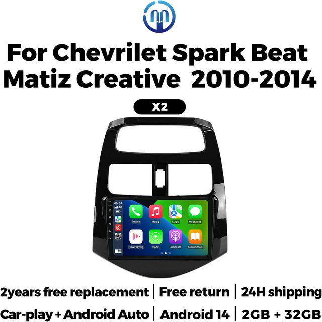 NAVIFANS Autoradio mit Carplay und Android Auto sowie GPS für Chevrolet Spark Beat Matiz Creative 2010 - 2014, Multimedia-Player in Schwarz - Bild 1